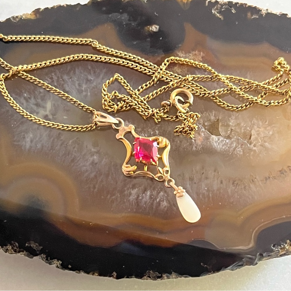 Art nouveau, Victorian Lavaliere 12k Gold-filled Necklace